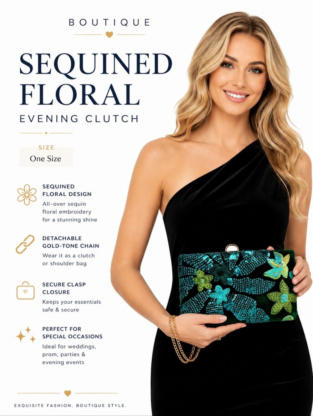VIDEOGlamorous OOAK Mesh Embroidered Sequin Dark Green Floral Clutch Evening Bag